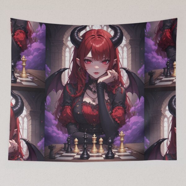 Item preview, Elegant anime demon woman playing chess designed and sold by ArtsJulian.