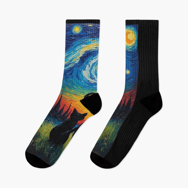 Item preview, Van Gogh Style Black Cats Heart Tail - Starry Sky Sunset Art designed and sold by DreamPup.