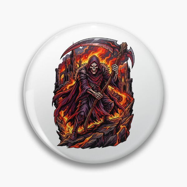 Item preview, Grim Reaper Holding Scythe Over Volcanic Lava And Ruins designed and sold by Tong4130.