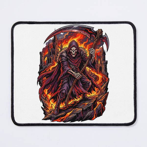 Item preview, Grim Reaper Holding Scythe Over Volcanic Lava And Ruins designed and sold by Tong4130.
