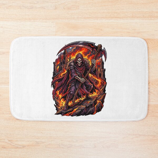 Item preview, Grim Reaper Holding Scythe Over Volcanic Lava And Ruins designed and sold by Tong4130.
