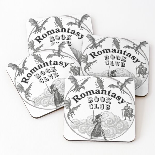 Item preview, Romantasy Book Club intricate artwork with dragons, swords, and fantasy characters designed and sold by Librarian Lauren.