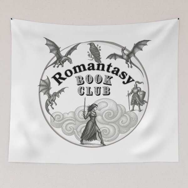 Item preview, Romantasy Book Club intricate artwork with dragons, swords, and fantasy characters designed and sold by LibrarianLauren.