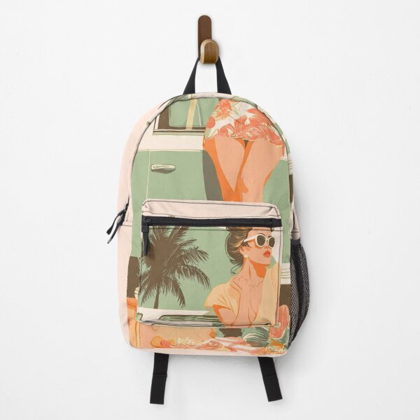 Item preview, Retro Surf Wagon & Pin-up Girl Retro Sticker - Mid-Century Modern Beach designed and sold by SunPeachRetro.