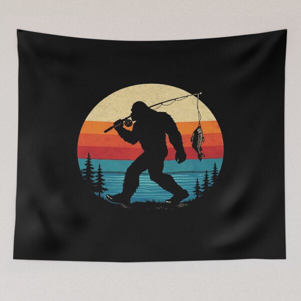 Item preview, Fishing Bigfoot Sunset Retro designed and sold by PixelMarrero.