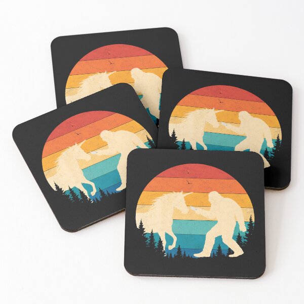 Item preview, Cream Silhouette Bigfoot and Unicorn - Retro Sunset designed and sold by PixelMarrero.