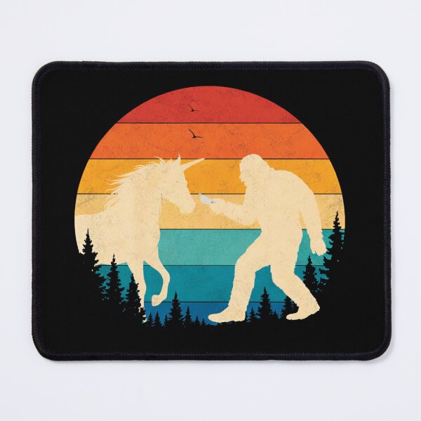 Item preview, Cream Silhouette Bigfoot and Unicorn - Retro Sunset designed and sold by PixelMarrero.