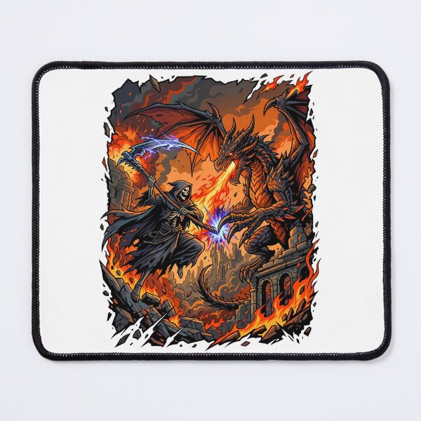 Item preview, Scary Grim Reaper Fighting A Dragon On An Explosive Battlefield designed and sold by Tong4130.