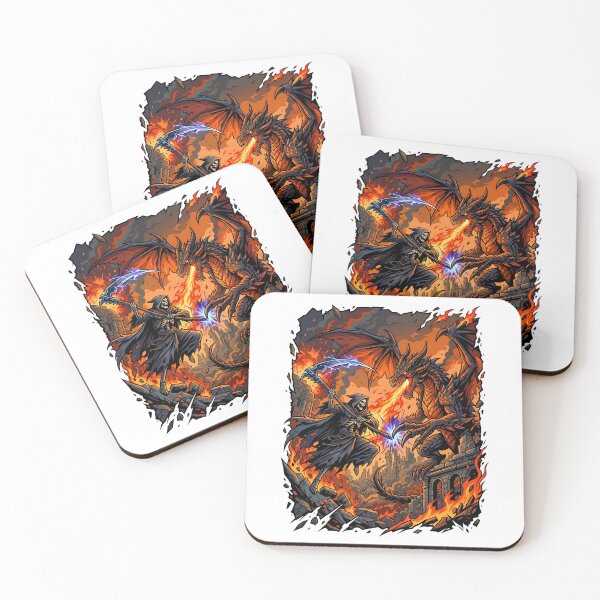 Item preview, Scary Grim Reaper Fighting A Dragon On An Explosive Battlefield designed and sold by Tong4130.