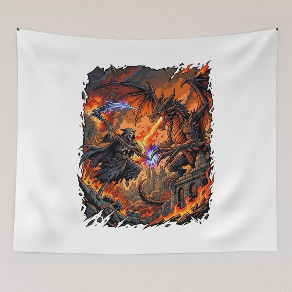 Item preview, Scary Grim Reaper Fighting A Dragon On An Explosive Battlefield designed and sold by Tong4130.