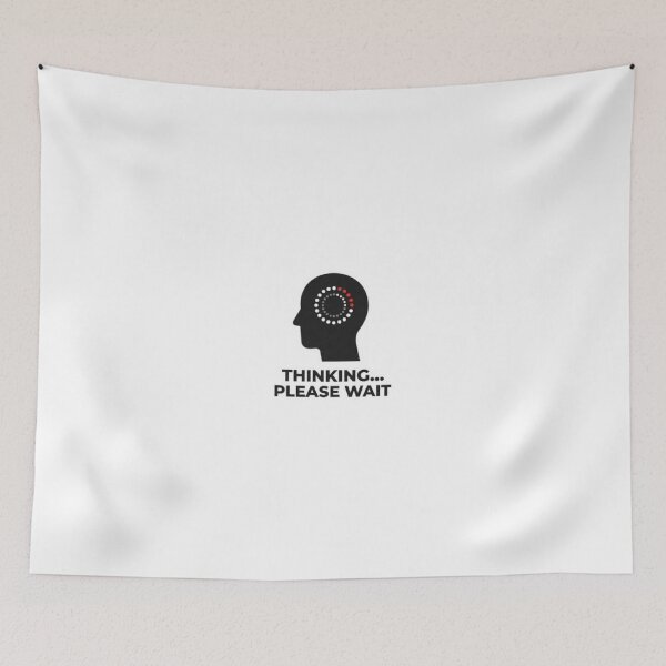 Item preview, Pegatina "Pensando, por favor, espera" – Humor tecnológico divertido – Diseño minimalista de cerebro con carga designed and sold by Vegasstickers.