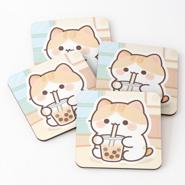 Item preview, Cute Cat Drinking Bubble Tea – Kawaii Aesthetic Sticker designed and sold by Saynix.