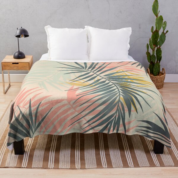 Item preview, Palm Leaves Pattern Tropical Green Blue Pink Yellow designed and sold by TheBohemianLark.