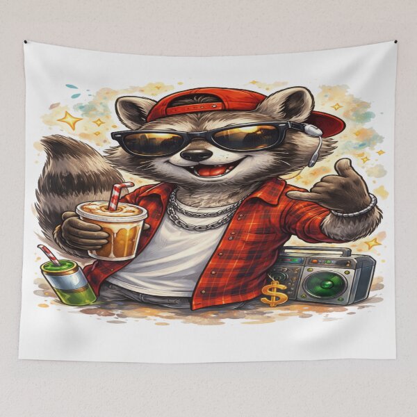 Item preview, Mapache genial: caricatura divertida de mapache al estilo callejero designed and sold by DinsignStudio.