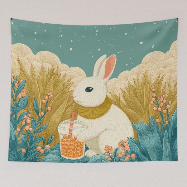 Item preview, Cute Boba Bunny Illustration – Whimsical Rabbit Drinking Bubble Tea Art designed and sold by BobaBunny76.