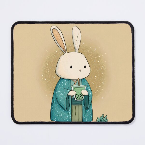 Item preview, Bunny in Yukata Drinking Boba Tea Cute Kawaii Illustration designed and sold by BobaBunny76.