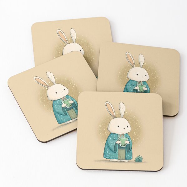Item preview, Bunny in Yukata Drinking Boba Tea Cute Kawaii Illustration designed and sold by BobaBunny76.