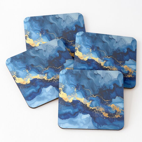 Item preview, Blue watercolor Abstract with Gold Streak designed and sold by katifinell.