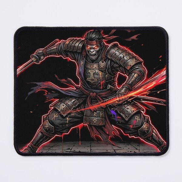 Item preview, Neon Samurai Soul - Blood Red Grunge Warrior Art designed and sold by PawsyVibe.