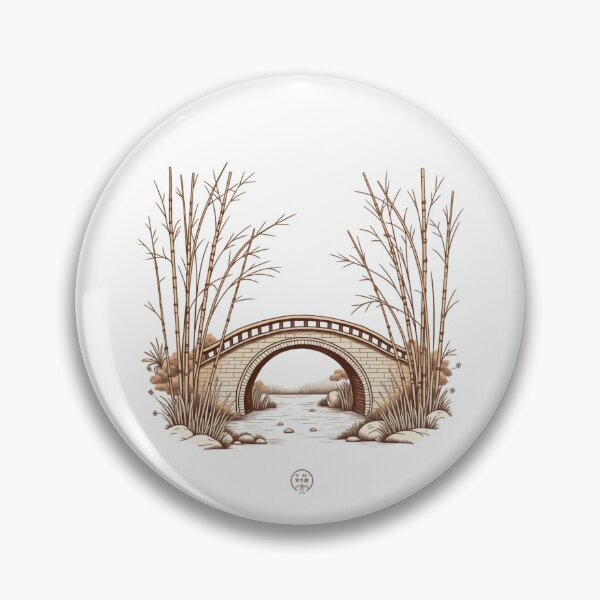 Item preview, traditional arched stone bridge spanning a gentle stream designed and sold by ArtelierMe.