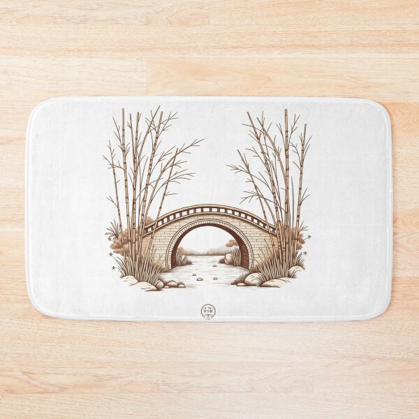 Item preview, traditional arched stone bridge spanning a gentle stream designed and sold by ArtelierMe.