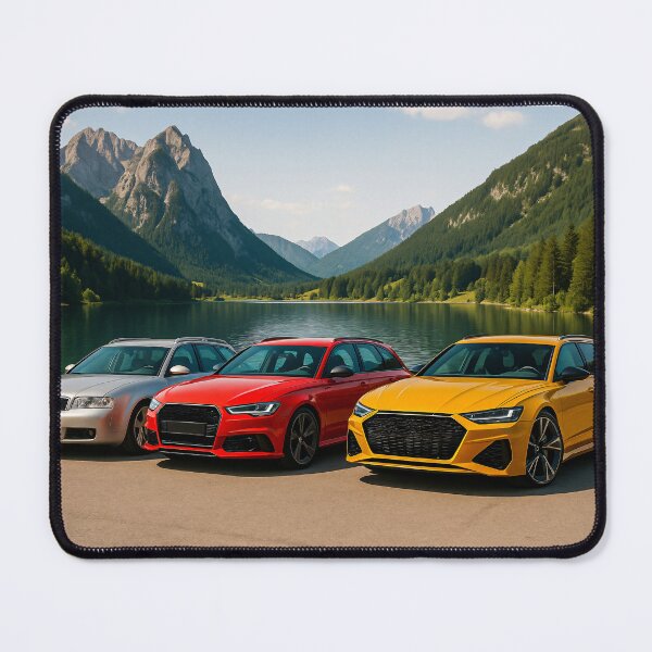 Item preview, Three Performance Touring Vehicles Standing Before A Majestic Mountain Range designed and sold by RevUpDesign.