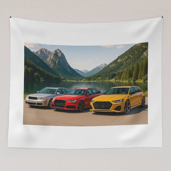 Item preview, Three Performance Touring Vehicles Standing Before A Majestic Mountain Range designed and sold by RevUpDesign.