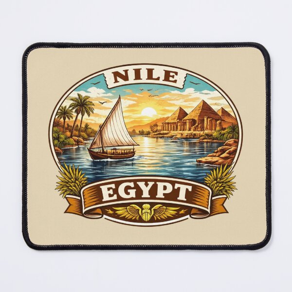 Item preview, Nile River Egypt - Vintage Felucca Boat and Pyramids designed and sold by Myra365Art.