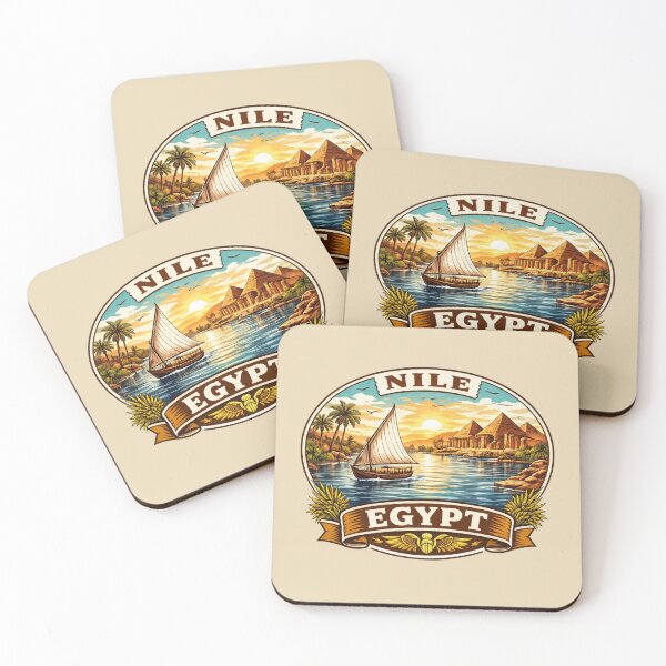 Item preview, Nile River Egypt - Vintage Felucca Boat and Pyramids designed and sold by Myra365Art.