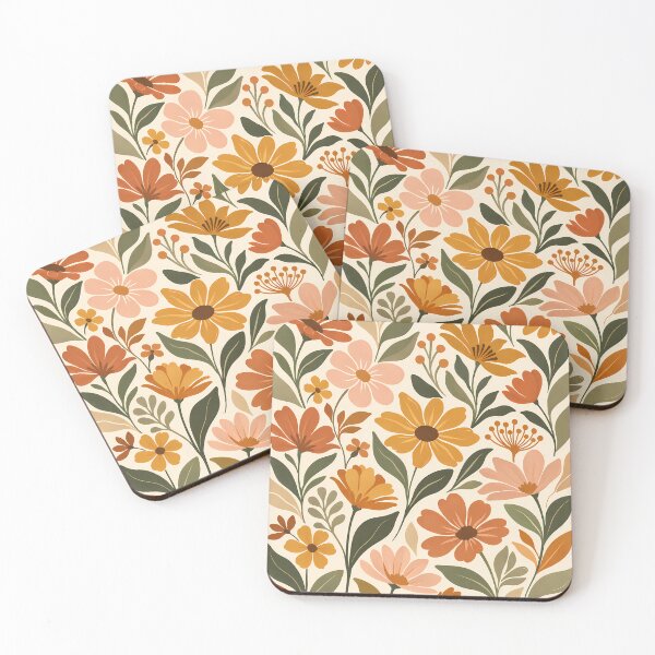 Item preview, Retro 70s Floral Pattern – Boho Autumn Wildflowers Mid Century Botanical Aesthetic designed and sold by Lu7u.