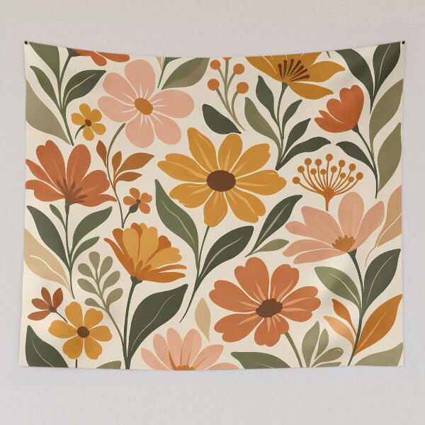 Item preview, Retro 70s Floral Pattern – Boho Autumn Wildflowers Mid Century Botanical Aesthetic designed and sold by Lu7u.