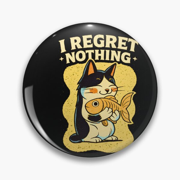 Item preview, Funny Cat Holding Fish “I Regret Nothing” Retro Vintage Cat Humor Design for Cat Lovers designed and sold by AdicretorDesign.