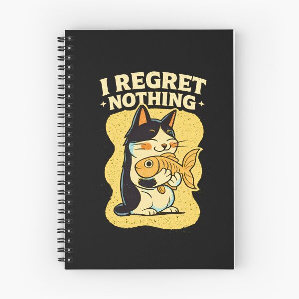 Item preview, Funny Cat Holding Fish “I Regret Nothing” Retro Vintage Cat Humor Design for Cat Lovers designed and sold by AdicretorDesign.