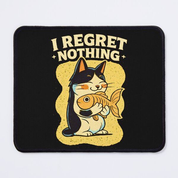 Item preview, Funny Cat Holding Fish “I Regret Nothing” Retro Vintage Cat Humor Design for Cat Lovers designed and sold by AdicretorDesign.