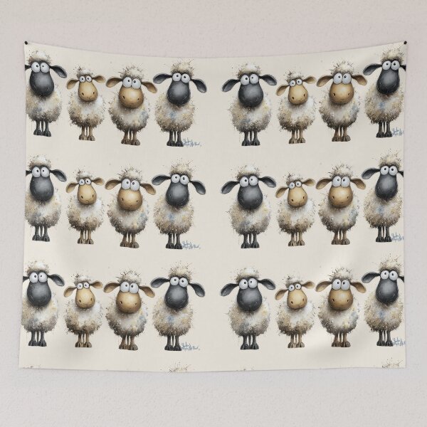 Item preview, Gorgeous Sheep ' Four Sheep in a Row ’ BY SHiRLeY MacARTHuR designed and sold by Shirley MacArthur Art.