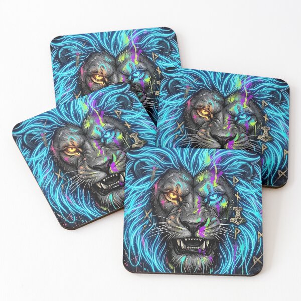 Item preview, Electric Neon Lion - Crystal Blue Grunge Power designed and sold by PawsyVibe.