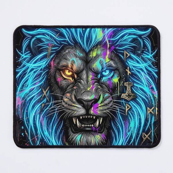 Item preview, Electric Neon Lion - Crystal Blue Grunge Power designed and sold by PawsyVibe.