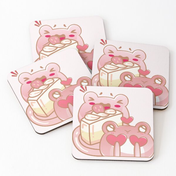 Item preview, Cute Kawaii Frogs Eating Strawberry Cake designed and sold by Kanniax.