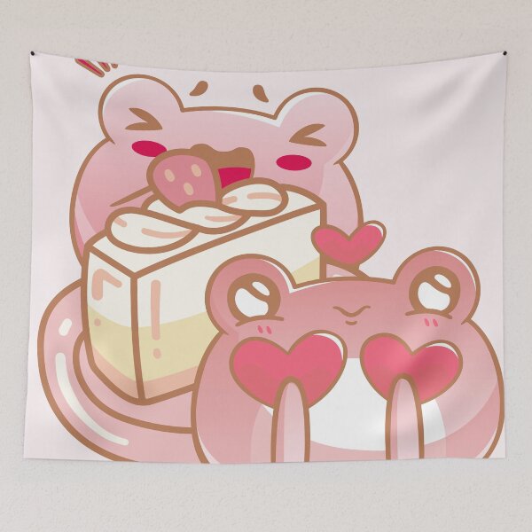 Item preview, Cute Kawaii Frogs Eating Strawberry Cake designed and sold by Kanniax.