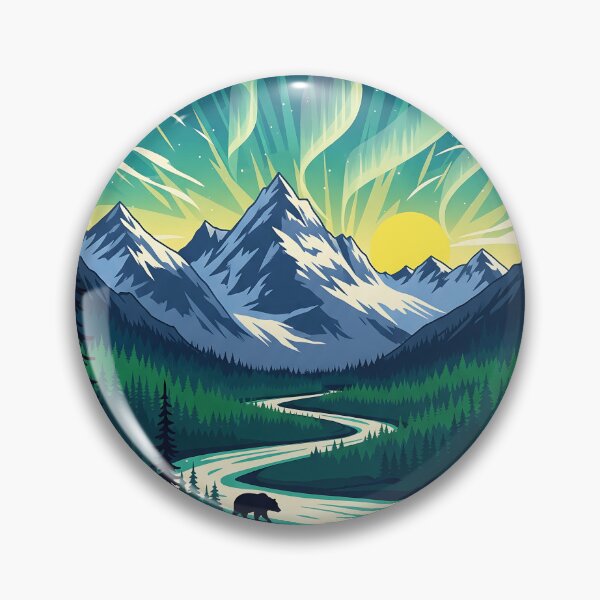 Item preview, Alaska Northern Lights Aurora - Mountain River Bear - Vintage Retro Travel Poster designed and sold by Pattern-Parade.