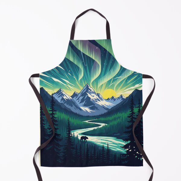 Item preview, Alaska Northern Lights Aurora - Mountain River Bear - Vintage Retro Travel Poster designed and sold by Pattern-Parade.