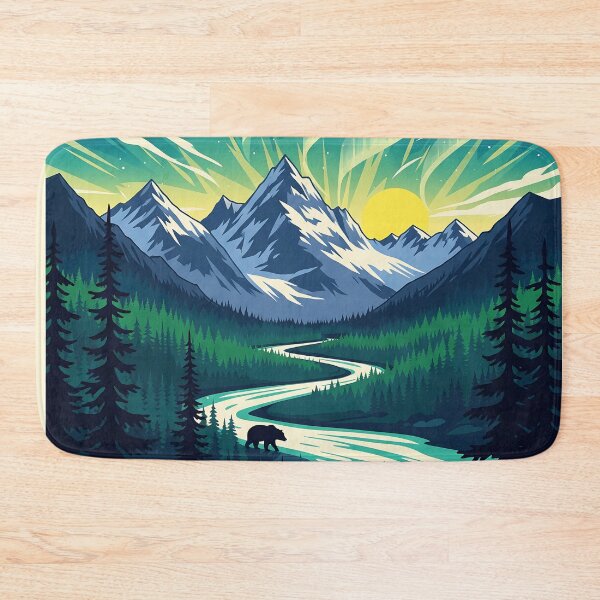 Item preview, Alaska Northern Lights Aurora - Mountain River Bear - Vintage Retro Travel Poster designed and sold by Pattern-Parade.
