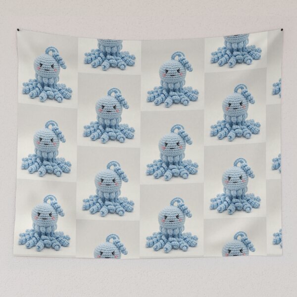 Item preview, Adorable Blue Amigurumi Jellyfish - Handmade Crochet Aesthetic Sticker designed and sold by Deepmita.