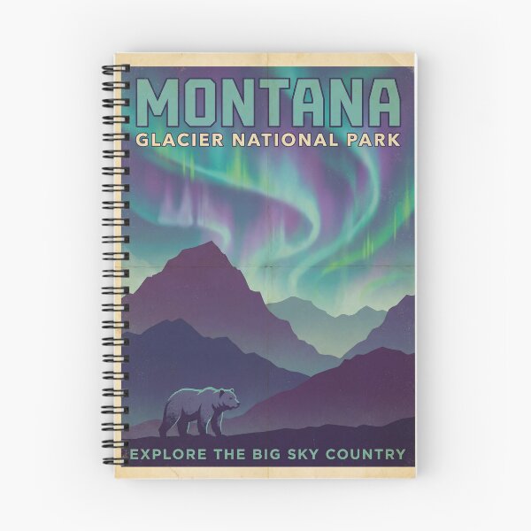 Item preview, Montana Glacier National Park - Northern Lights Aurora Bear - Vintage Retro Travel Poster - Big Sky Country designed and sold by Pattern-Parade.