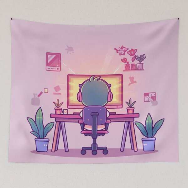 Item preview, Cozy Gaming Setup Sticker - Lo-fi Gamer Aesthetic designed and sold by NeonNerd Studio.