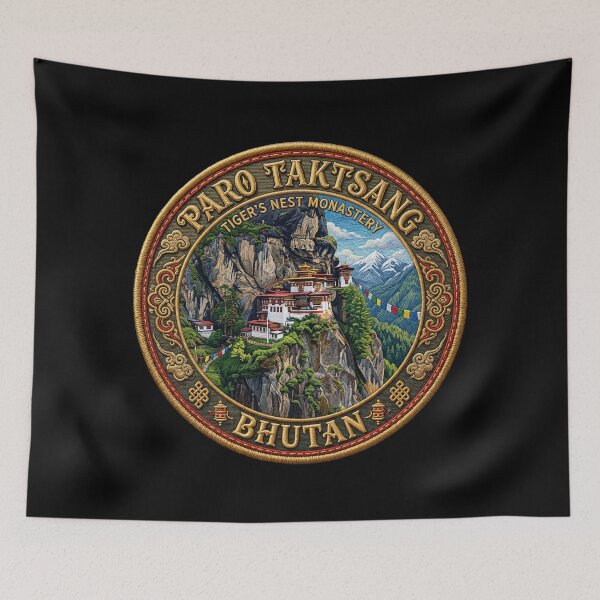 Item preview, Paro Taktsang, Bhutan – Monastery & Prayer Flags designed and sold by Girih.