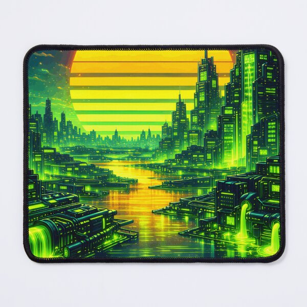 Item preview, Toxic Neon Cyber City - Electric Lime Green Industrial Future Synthwave Art designed and sold by Tw1nsAIArt.