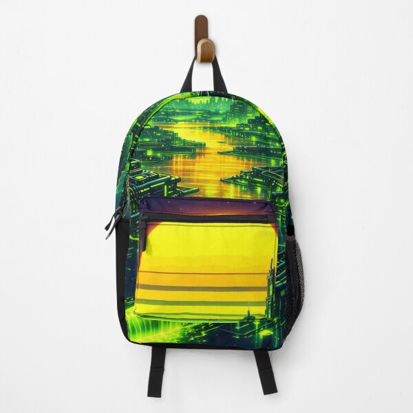 Item preview, Toxic Neon Cyber City - Electric Lime Green Industrial Future Synthwave Art designed and sold by Tw1nsAIArt.