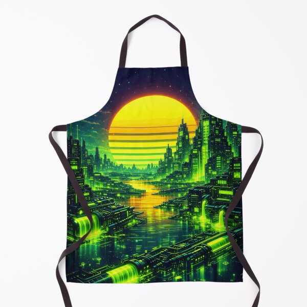 Item preview, Toxic Neon Cyber City - Electric Lime Green Industrial Future Synthwave Art designed and sold by Tw1nsAIArt.