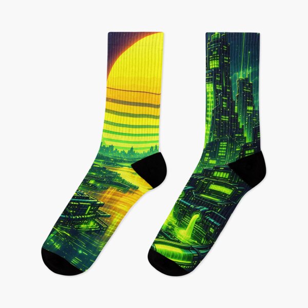 Item preview, Toxic Neon Cyber City - Electric Lime Green Industrial Future Synthwave Art designed and sold by Tw1nsAIArt.